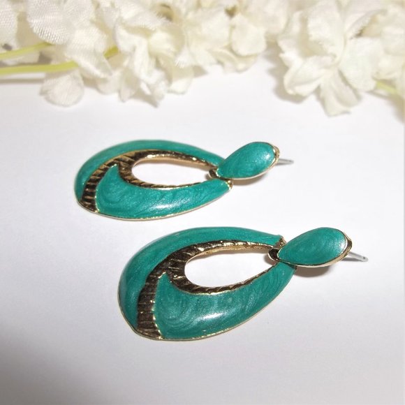 VINTAGE Earring, Teal Green Earring, Teal Earring, Vintage Earring, Earring 7834 - Picture 4 of 6